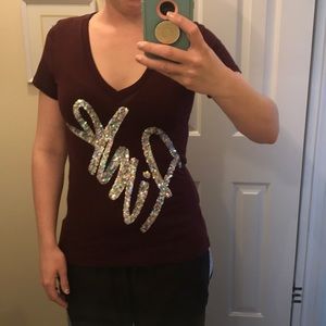 Burgundy pink Victoria v-neck short sleeve shirt